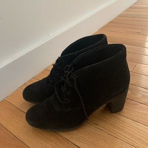 Clarks black suede lace up booties